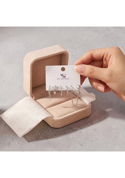 Çelik 6 Lı Kombin Küpe Set İncili Zincir Bağlantılı Detaylı Gümüş Renk