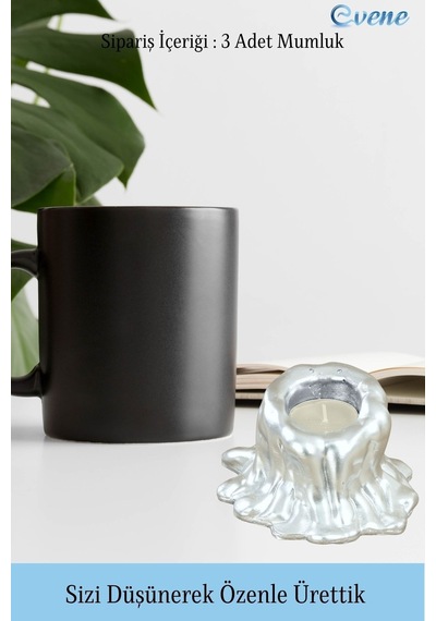 Mumluk Şamdan 3 Adet Tealight Uyumlu Üçlü Küçük Erimiş Mum Model - Gümüş