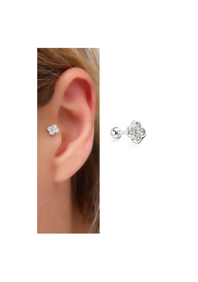 Zirkon Taş Detaylı Yonca Figürlü 925ayar Gümüş Tragus Helix Kikirdak Piercing Gümüş