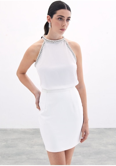 Sateen Aksesuar Detaylı Kolsuz Bluz - Ekru-135767 Ekru