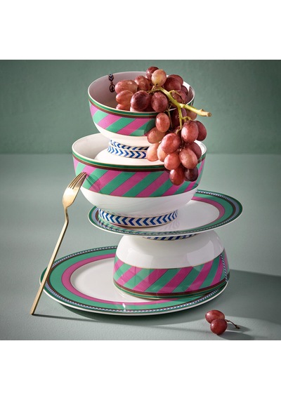 Pembe Yeşil Porselen Yemek Tabağı 28 Cm