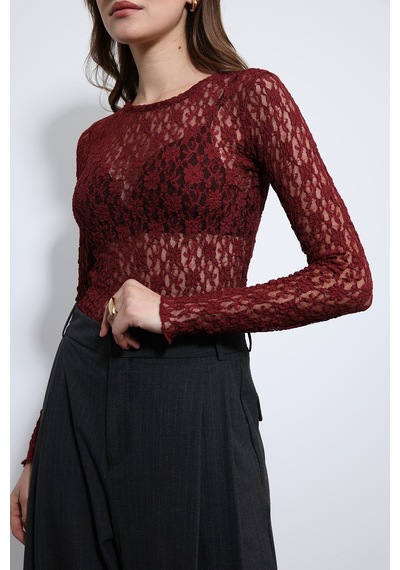 Antioch Dantel Detaylı Transparan Bluz Bordo