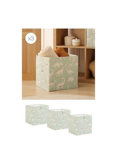 Ocean Home Textile 3'lü Çocuk Odası Dinozor Kutu Set 33 X 30 X 33 Cm Mint