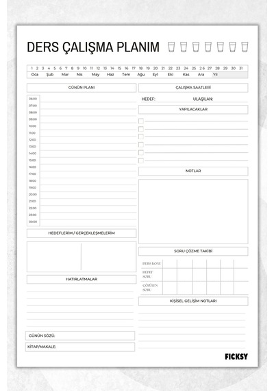 Günlük Planlayıcı - A4 Ebat - Ders Çalışma Planlayıcı - Yapılacaklar - 30 Yaprak - Daily Planner Diğer