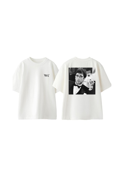 Thewert Tony Montana Black White Tasarım Sırt Baskılı Pamuk Beyaz Oversize T-shirt