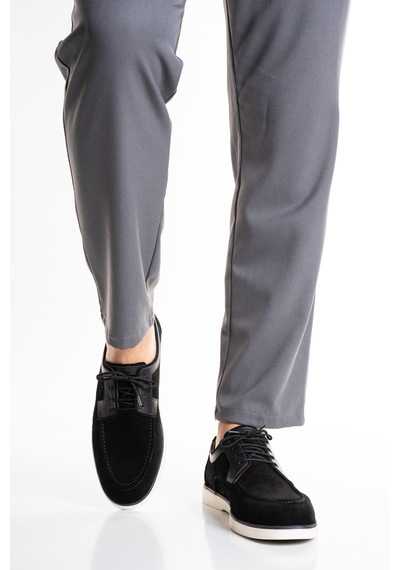 Fame Step Hakiki Deri Erkek Loafer Ayakkabı Casual Süet Günlük Rahat Bağcıklı Model Ravenna siyah