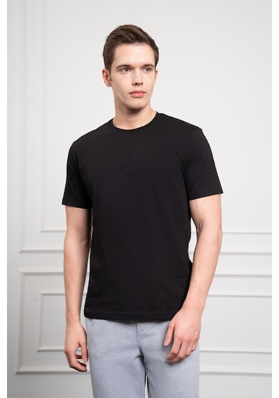 Erkek Siyah Basic Bisiklet Yaka Dynamic Fit Pamuk T-shirt 25yc018004001 Siyah Siyah