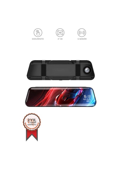 Torima Ta-06 Siyah 1080p Araç İçi Lcd 9.6 İnç Dokunmatik Ekranlı Dikiz Aynası Gece Görüşlü Ön Ve Arka Araç Kamerası