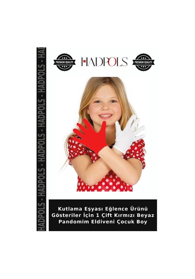 Hadpols Kutlama Eşyası Eğlence Ürünü Gösteriler İçin 1 Çift Kırmızı Beyaz Pandomim Eldiveni Çocuk Boy Çok Renkli