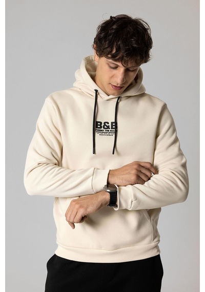 Backandbond Bej Regular Fit Pamuklu Kapüşonlu Sweatshirt