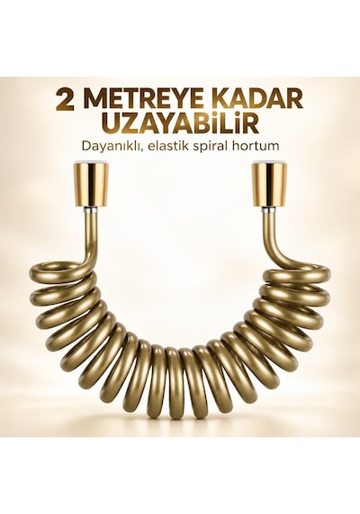 Valkyrie Altın Taharet Musluğu Seti Spiral Hortumlu El Duşu Paslanmaz Çelik Duvara Monte