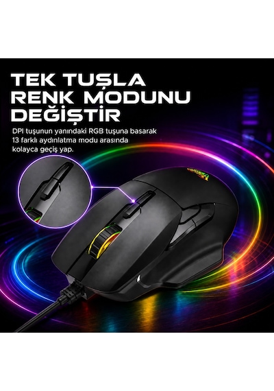 Aula F815 Rainbow 7 Tuşlu Makro Optik Oyuncu Mouse