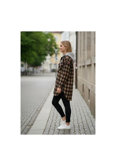 Polologin Butik Kapüşonlu Oversize Oduncu Gömlek Ceket - Toprak Tonları Ekoseli Metalik Polologin Butik Kapüşonlu Oversize Oduncu Gömlek Ceket - Toprak Tonları Ekoseli Metalik