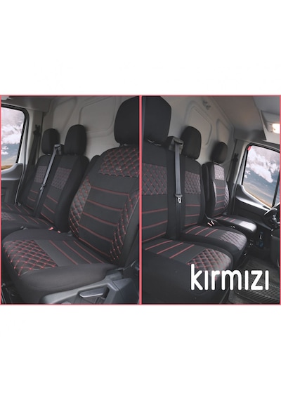 Ford Transit 2014- Ortopedik Oto Koltuk Kılıfı Ön 2+1 Kırmızı Dik