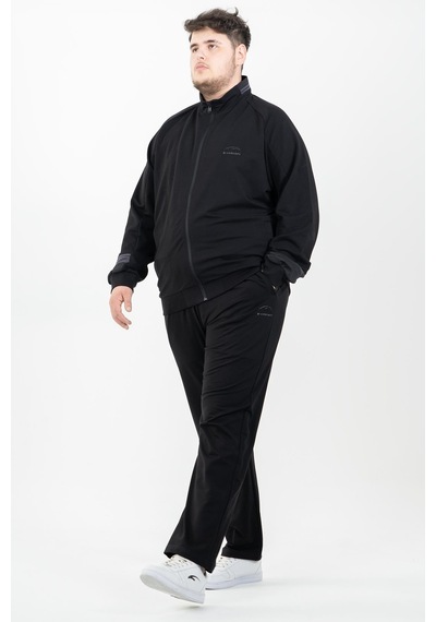 Maraton Sportswear Büyük Beden Erkek Dik Yaka Düz Paça Reglan Kol Basic Siyah-Siyah Eşofman Takımı 22392-Siyah-Siyah
