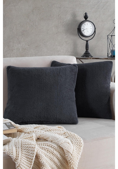 Maisonart Sofa 2 Adet Antrasit Renk Welsoft Kırlent Kılıfı Yastık Kılıfı 44x44 Cm