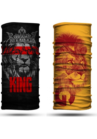 Dair Aslan King Desenli 2'li Set Boyunluk Bandana Outdoor Balaklava Yüz Maskesi Kafa Bandı