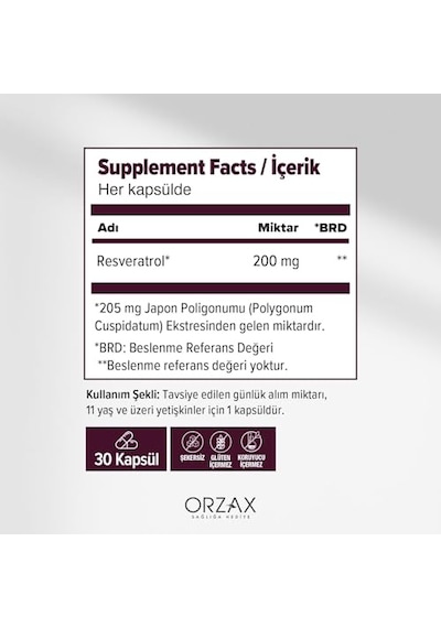 Orzax Ocean Resveratrol 200 Mg 30 Kapsül