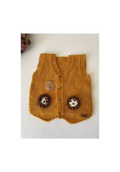 Adenya Sepeti El Örgüsü Aslan Figürlü Bebek Yeleği Handmade Hardal