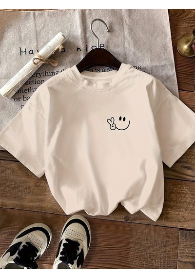 Uyguntarz Unisex Smile Baskılı Tasarım Tshirt Bej
