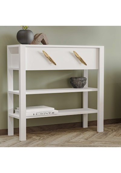 İnarch Dizayn Henric 90 Cm Tek Kapaklı Modern Dresuar Raflı Konsol & Antre Dolabı Beyaz