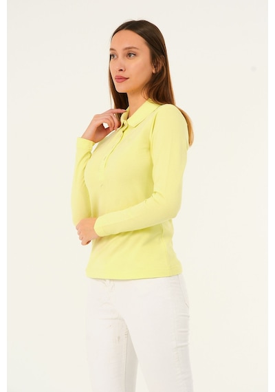 Msw Kadın Uzun Kollu Regular Fit Polo Yaka T-shirt Sarı
