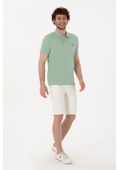 U.S. Polo Assn. Erkek Slim Fit Polo Yaka Su Yeşili Basic Tişört 50297984-VR048