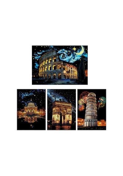 Scratch Art Kazıma Çizim Seti Antik Şehir Eserleri 4 Adet Ahşap Kalemli A3 Hobi & Sanat Tablosu