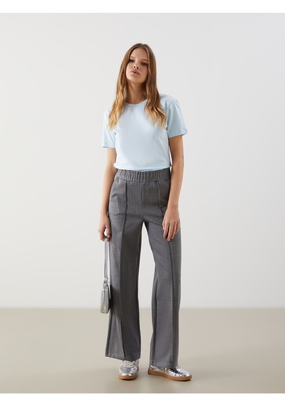 Lcw Modest Gri Beli Lastikli Çizgili Kadın Pantolon
