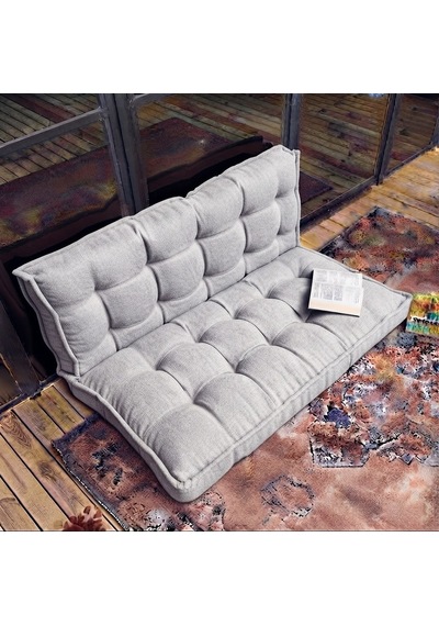 Fransız Dikim Kadife Döşemelik Kumaş El İşçiliği Alt Üst Oturma Minderi 125x70cm Açık Gri