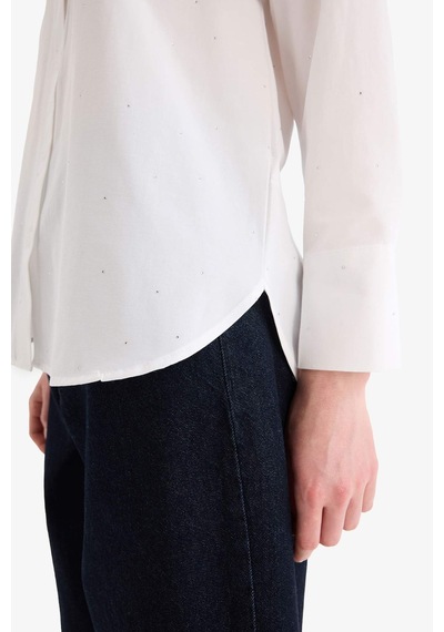 DeFacto Relax Fit Basic Düz Poplin Uzun Kollu Tesettür Gömlek Tunik E7977AX25SMWT34