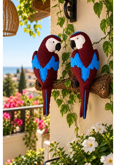 Bordo Mavi Dekoratif Papağan Balkon & Bahçe Süsü Bordo