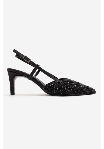 Luvishoes Elodıe Siyah Siyah Taşlı Kadın İnce Topuklu Abiye Ayakkabı