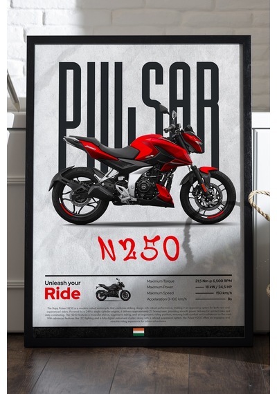 Bajaj Pulsar N 250 Siyah Ahşap Çerçeveli Poster, Dekoratif Motosiklet Duvar Tablosu