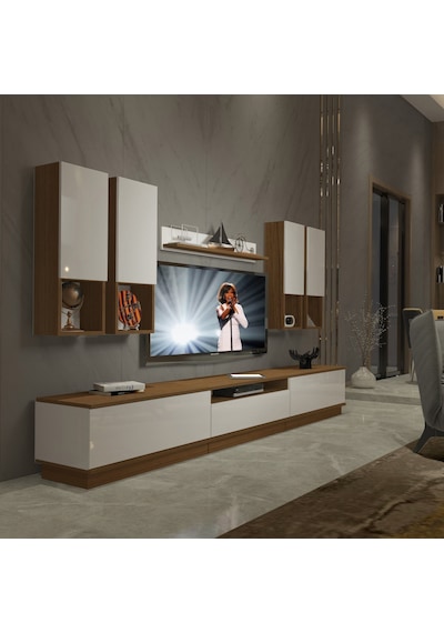 Decoraktiv Trendstyle 8das Mdf Tv Ünitesi Tv Sehpası - Ceviz Beyaz Ahşap - Beyaz