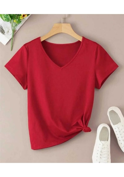 Kozia Outdoors Malkoçbey Baskısız V Yaka Oversize Unisex Basic T-şhirt Kırmızı Kirmizi