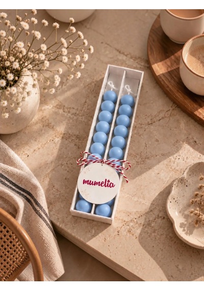Mumelia Bubble Şamdan - Doğal Soya Kutulu Dekoratif Mum - 2'li - Açık Mavi - 1 Kutu