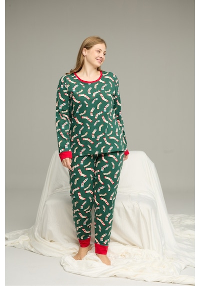Siyah İnci Curve Büyük Beden Battal Boy Pamuklu Pijama Takım25240764 Yeşil Siyah İnci Curve Büyük Beden Battal Boy Pamuklu Pijama Takım25240764 Yeşil