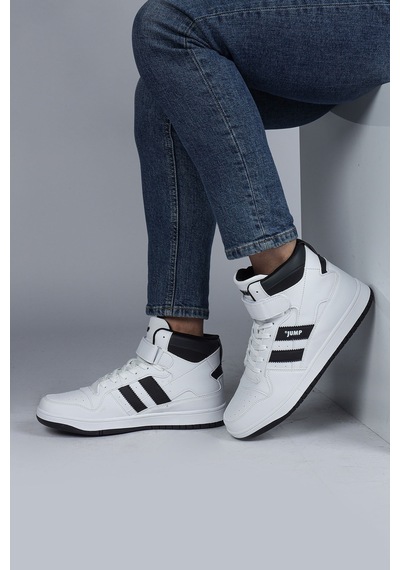 Jump 28504 Yüksek Bilekli Beyaz - Siyah Erkek Sneaker Günlük Spor Ayakkabı Beyaz - Siyah