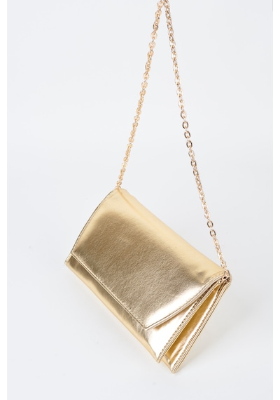 Vivaq Kadın Gold Rugan Zarf Tasarım 2 Bölmeli Mini Zincir Askılı Çıt Çıt Kapama Clutch Ve El Çantası