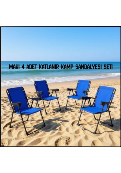 Uyguna-yakala Mavi 4 Adet Katlanır Kamp Sandalyesi Seti-tab.355 Çok Renkli