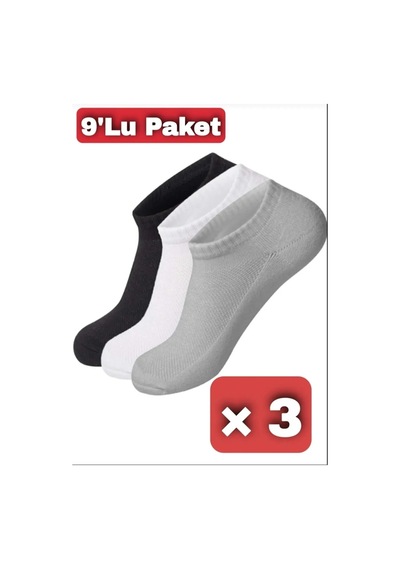 Viatom Sneakers Cotton Erkek Çorap 9 Lu Görünmez Çorap Beyaz - Gri