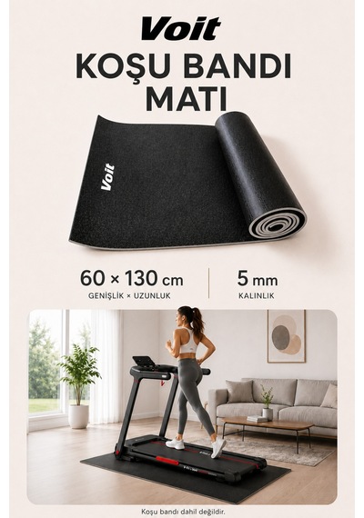 Voit Koşu Bandı Matı 60 x 130 CM – 5 MM Kalınlık, Zemin Koruyucu Minder