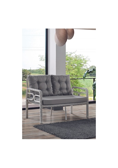 Rio Rattan Bahçe Balkon Oturma Takımı 2+1+1+camlı Masa Kemik Rengi Kemik