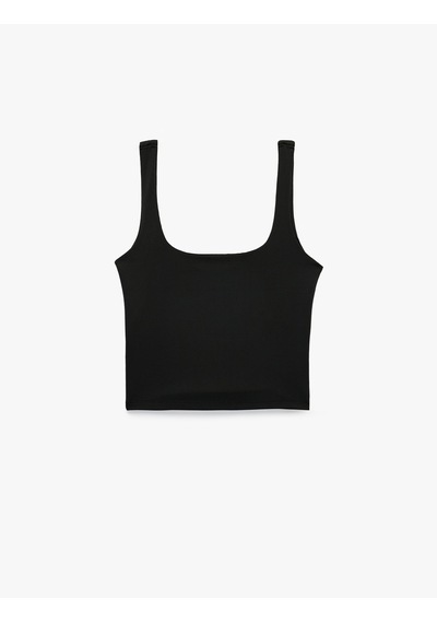 Koton Kare Yaka Slim Fit Kalın Askılı Crop Üst Siyah 6sak10228ek