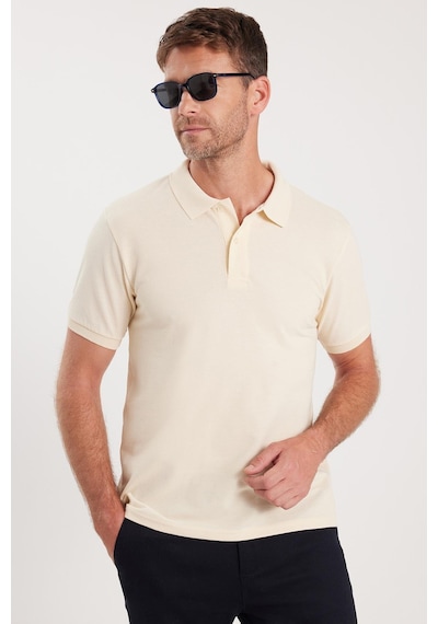 Tudors Erkek Slim Fit Dar Kesim Pamuklu Yumuşak Dokulu Serin Tutan Kumaş Düz Pike Polo Yaka Tişört-34952 Sarı