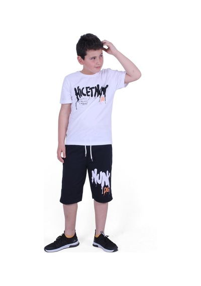 Fyk Kids Dg-nuk Yazı Baskılı Erkek Çocuk Yazlık Takım Beyaz