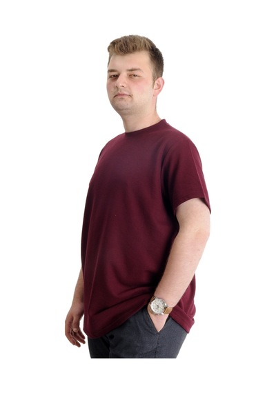 Mode Xl Büyük Beden Erkek T-Shirt Bisiklet Yaka Waffle 20033 Bordo 001