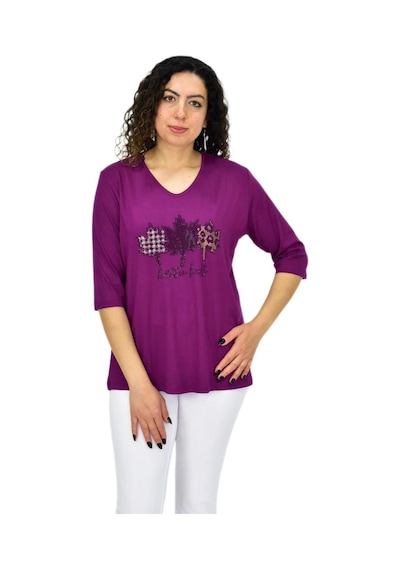 Caftan Kadın Kısa Kol Taşlı Bluz Bgl-st04711 Mor