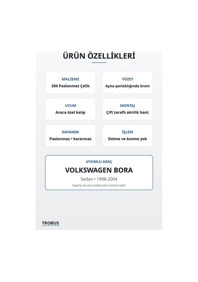Volkswagen Bora 1998-2004 Uyumlu Krom Ön Panjur Çıtası 8 Parça Paslanmaz Çelik